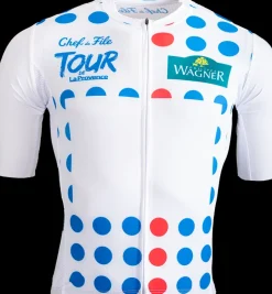 fietsshirt Tour de la Provence blauw/rode stippen