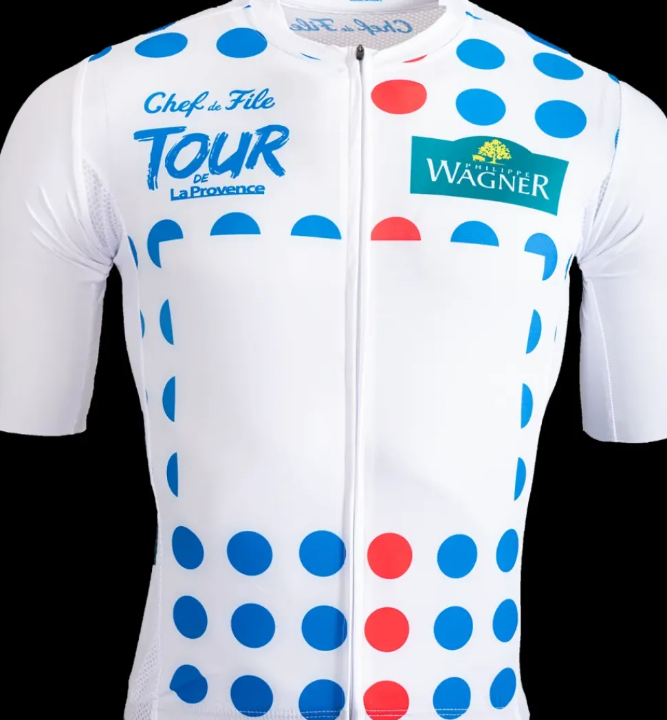 fietsshirt Tour de la Provence blauw/rode stippen