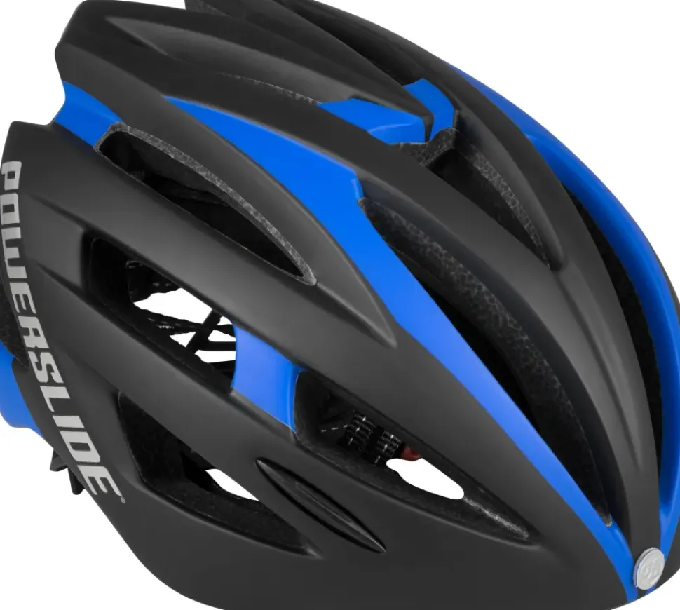 Powerslide Race Attack fiets/skatehelm zwart/blauw met LED licht