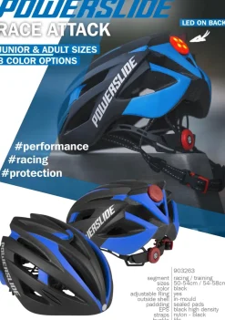 Powerslide Race Attack fiets/skatehelm zwart/blauw met LED licht