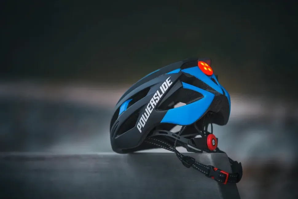 Powerslide Race Attack fiets/skatehelm zwart/blauw met LED licht